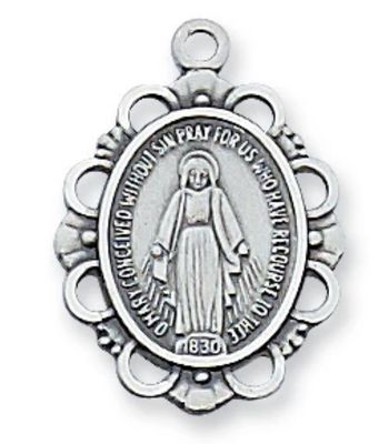 Miraculous Medal Sterling Silver on Adjustable 16-18" Rhodium chain
