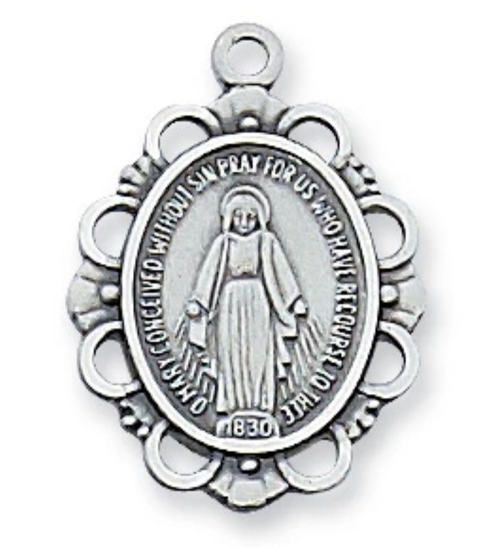 Miraculous Medal Sterling Silver on Adjustable 16-18" Rhodium chain