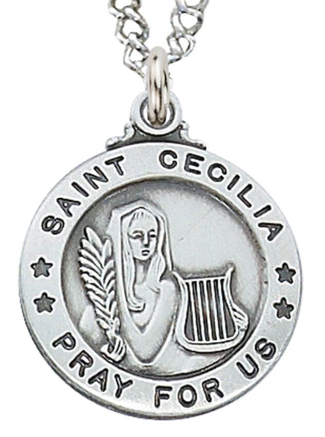 Sterling Silver 3/4" St Cecilia Medal with 20" chain