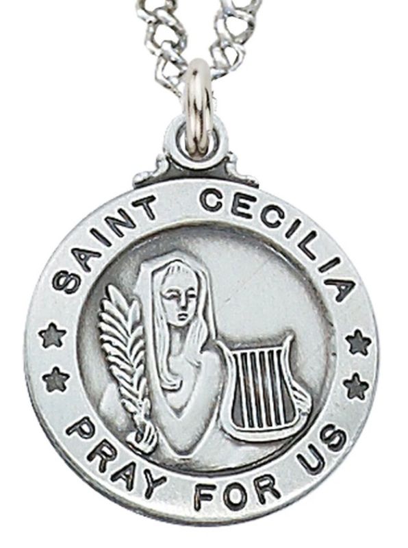 Sterling Silver 3/4" St Cecilia Medal with 20" chain