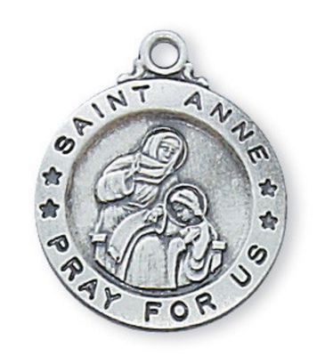 St Anne Sterling Silver Small Medal on 18" chain