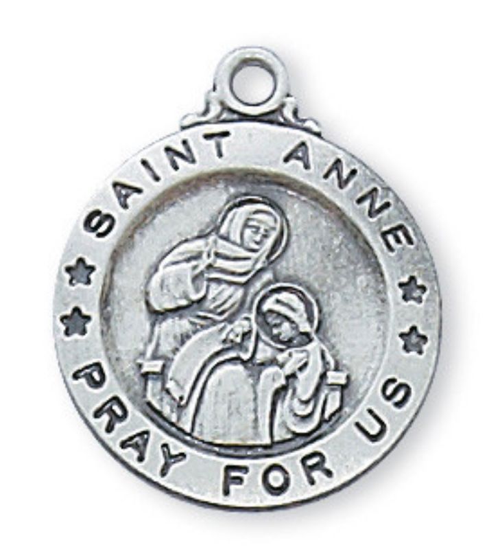 St Anne Sterling Silver Small Medal on 18" chain