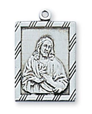 Sacred Heart of Jesus Sterling Silver Scapular Medal on 18" chain