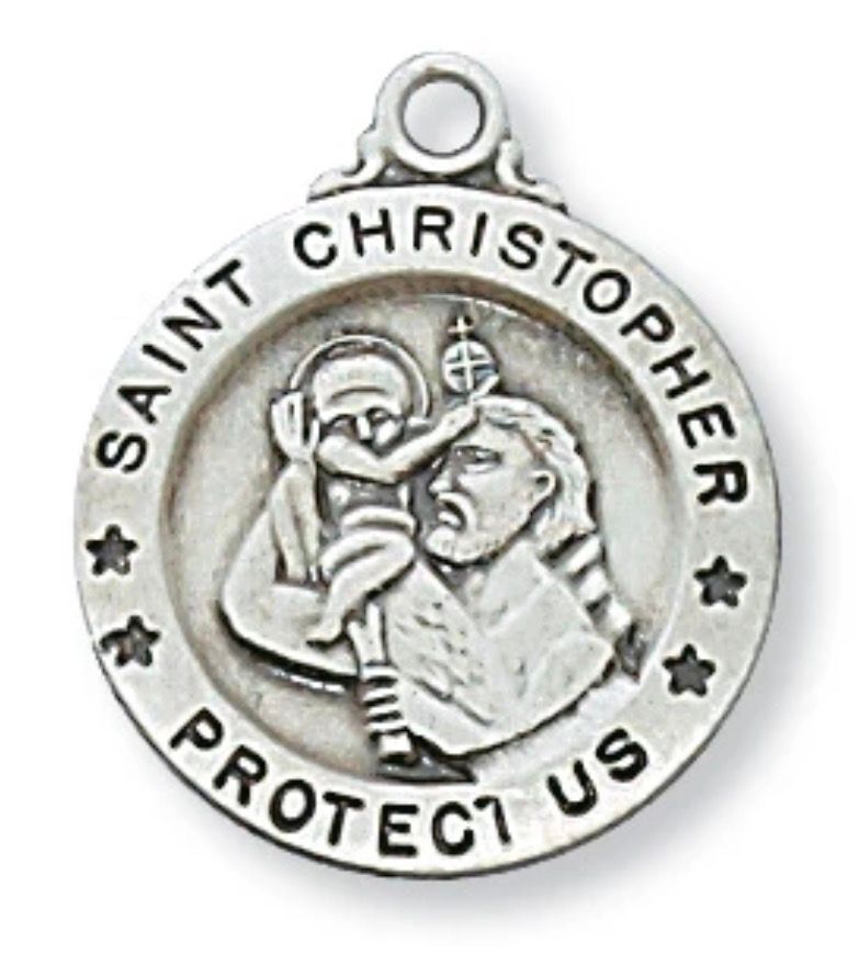 St Christopher Sterling Silver small 5/8" Medal with 18" chain