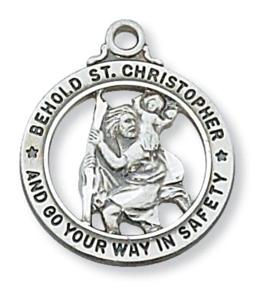 St Christopher Open Round Sterling Silver Medal on 20" chain