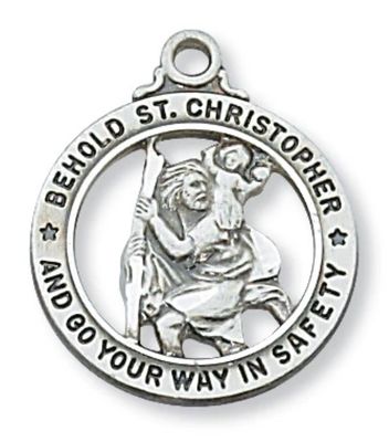 St Christopher Open Round Sterling Silver Medal on 20" chain