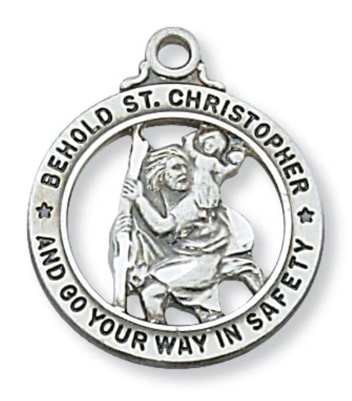 St Christopher Open Round Sterling Silver Medal on 20" chain