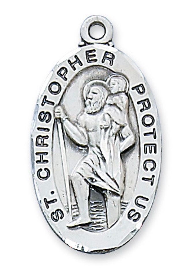 St Christopher Sterling Silver Oval Medal with 24" chain