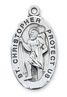 St Christopher Sterling Silver Oval Medal with 24" chain St Christopher Sterling Silver Oval Medal with 24" chain