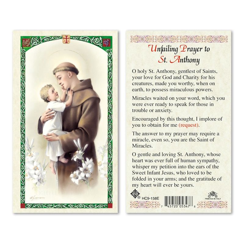 HC: St Anthony &amp; Jesus/"Unfailing Prayer to St. Anthony", laminated