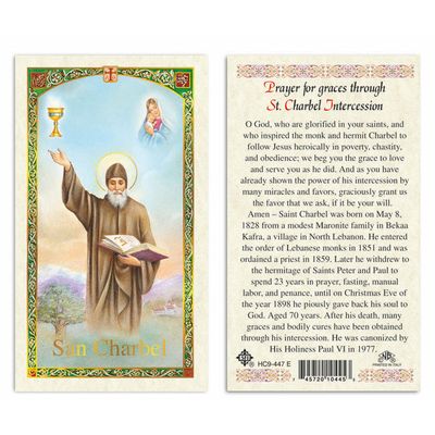 HCd St Charbel/"Prayer for graces", laminated HCd St Charbel/"Prayer for graces", laminated