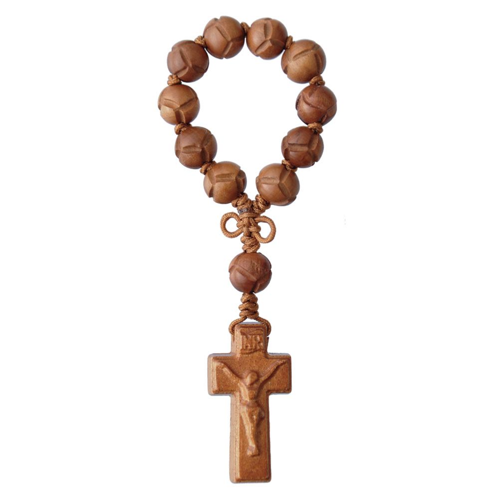 One Decade Rosary Carved Jujube Wood 10mm