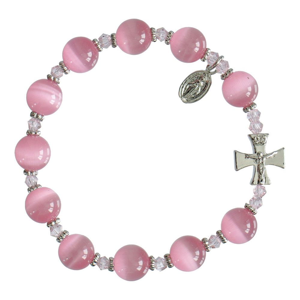Rosary Bracelet Pink Genuine Cats Eye 10mm