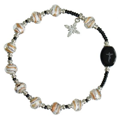 Rosary Bracelet Murano Glass White/Gold Swirl 8mm