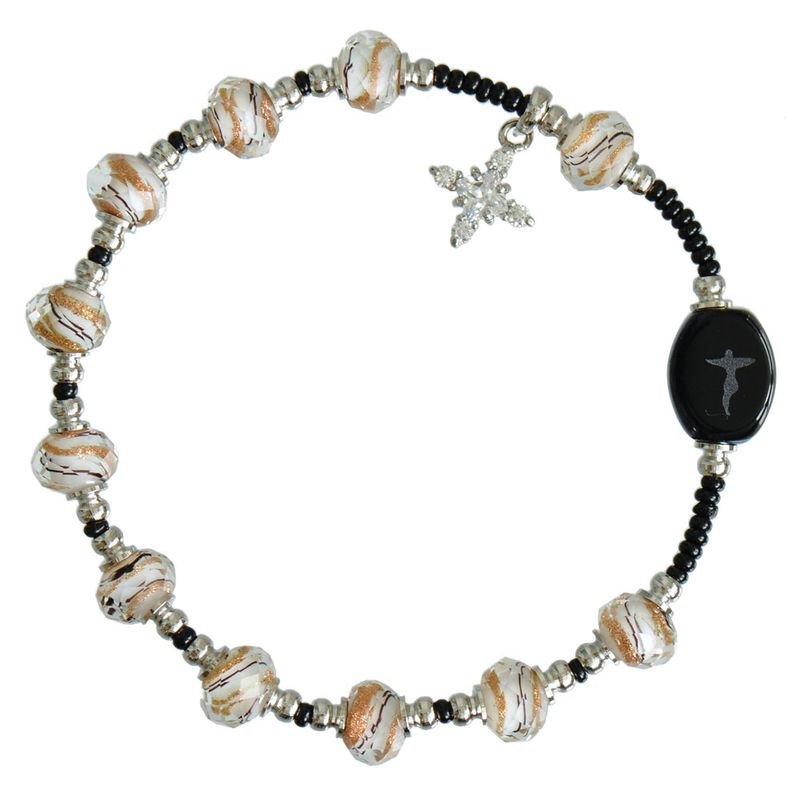 Rosary Bracelet Murano Glass White/Gold Swirl 8mm