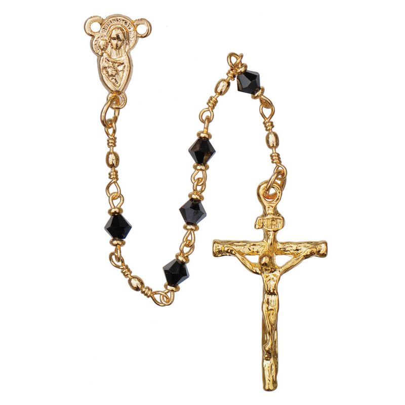 Rosary black crystal 4mm + gold plated pewter crucifix