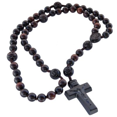 Carved Jujube Wood Rosary with rose Pater beads 10/13mm