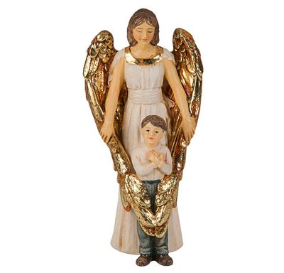 Statue 4" Guardian Angel with boy, cold-cast resin hand-painted &amp; boxed