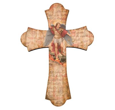 Saint Michael 12" Laser Cut Wood Vintage Cross