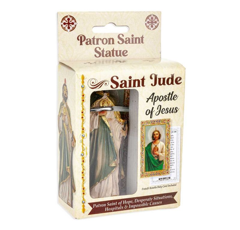 4" Cold Cast Resin hand painted Statue of Saint Jude in deluxe window box