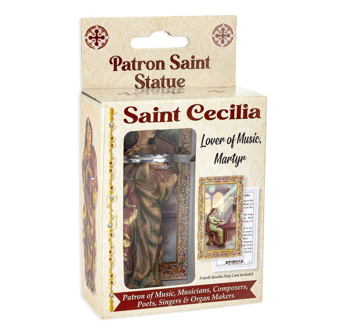 4" St Cecilia cold cast resin hand painted Statue in deluxe window box