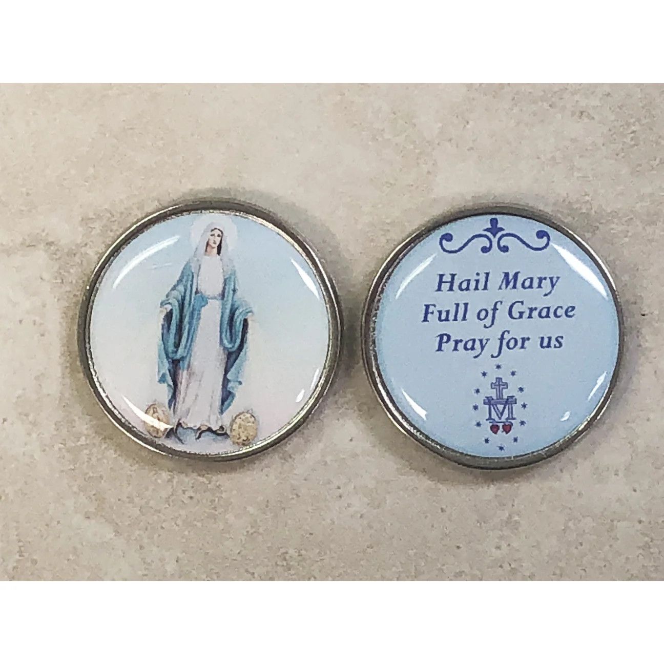 Miraculous Medal epoxy prayer pocket token/coin
