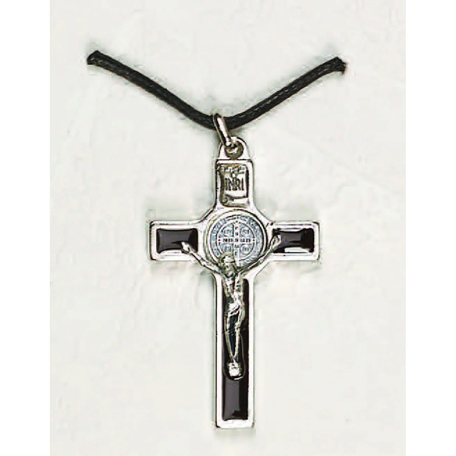 St Benedict Crucifix Pendant black enamel/silver corpus 2"