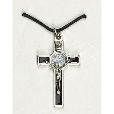 St Benedict Crucifix Pendant black enamel/silver corpus 2"