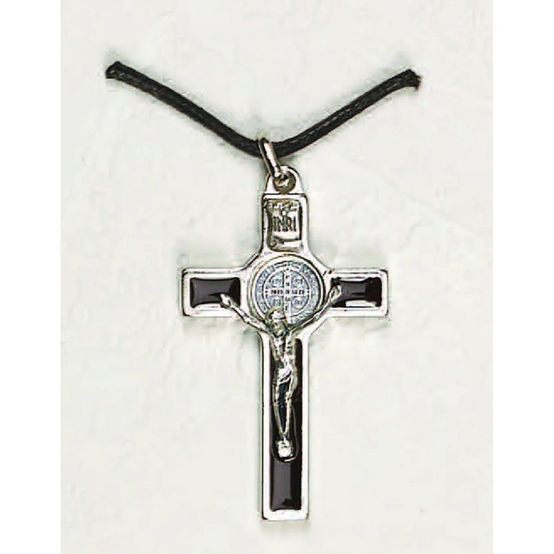 St Benedict Crucifix Pendant black enamel/silver corpus 2"