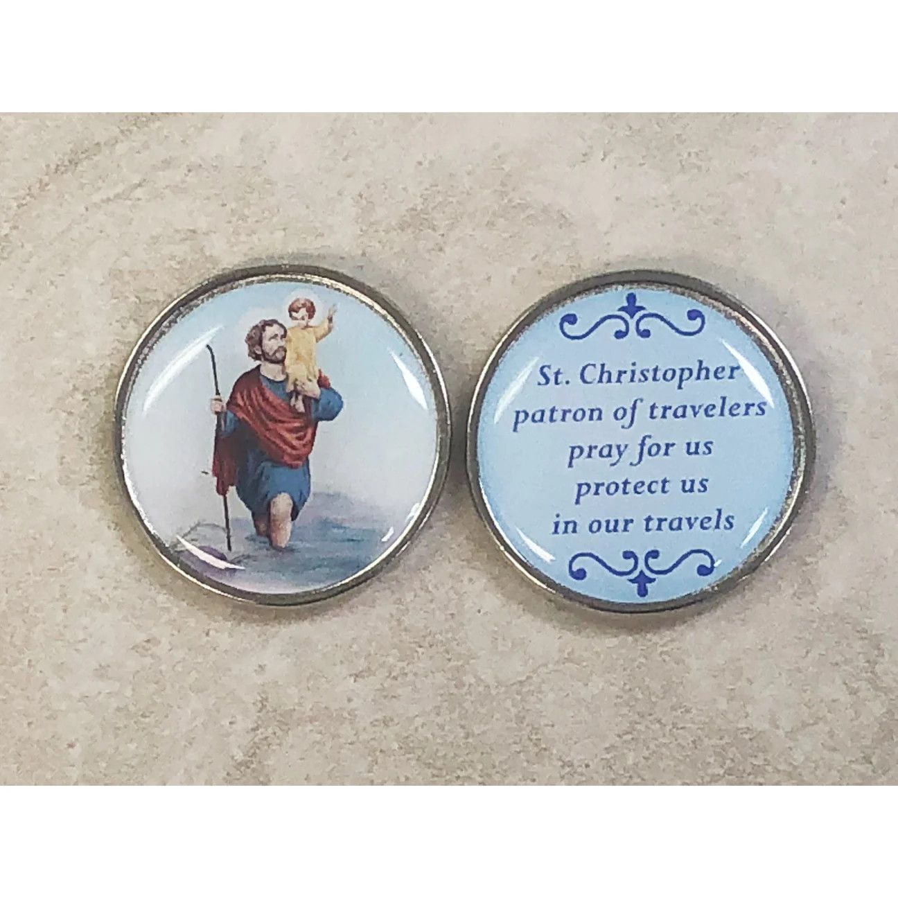 St Christopher epoxy prayer pocket token/coin