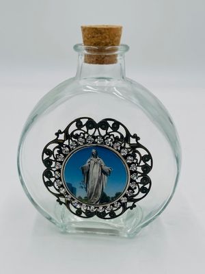 Our Lady of Peace Vintage Glass Holy Water Bottle with Cork