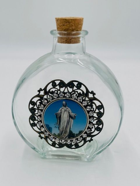 Our Lady of Peace Vintage Glass Holy Water Bottle with Cork