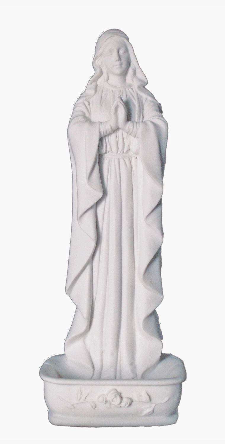 Standing Praying Virgin Rosary Holder/Font in White 6.25"