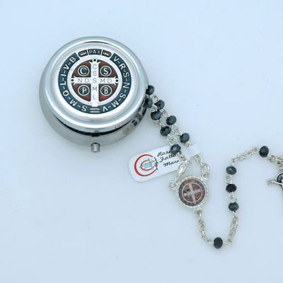 St Benedict 4mm Rosary with Metal box