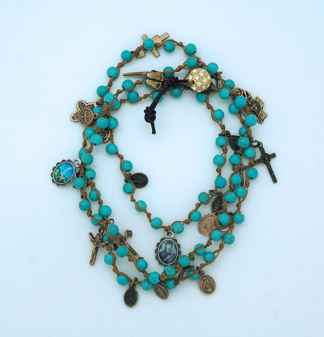 Bracelet Wrap Turquoise Gemstone + assorted medals