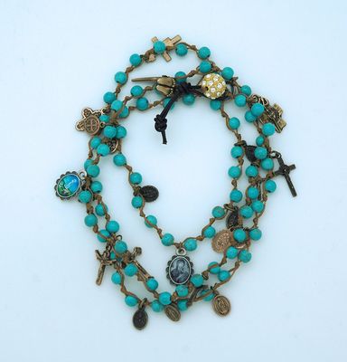 Bracelet Wrap Turquoise Gemstone + assorted medals
