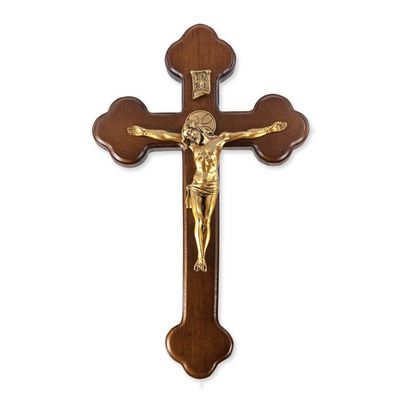 10" Latin Walnut Cross with Museum Gold Tone Corpus with Halo