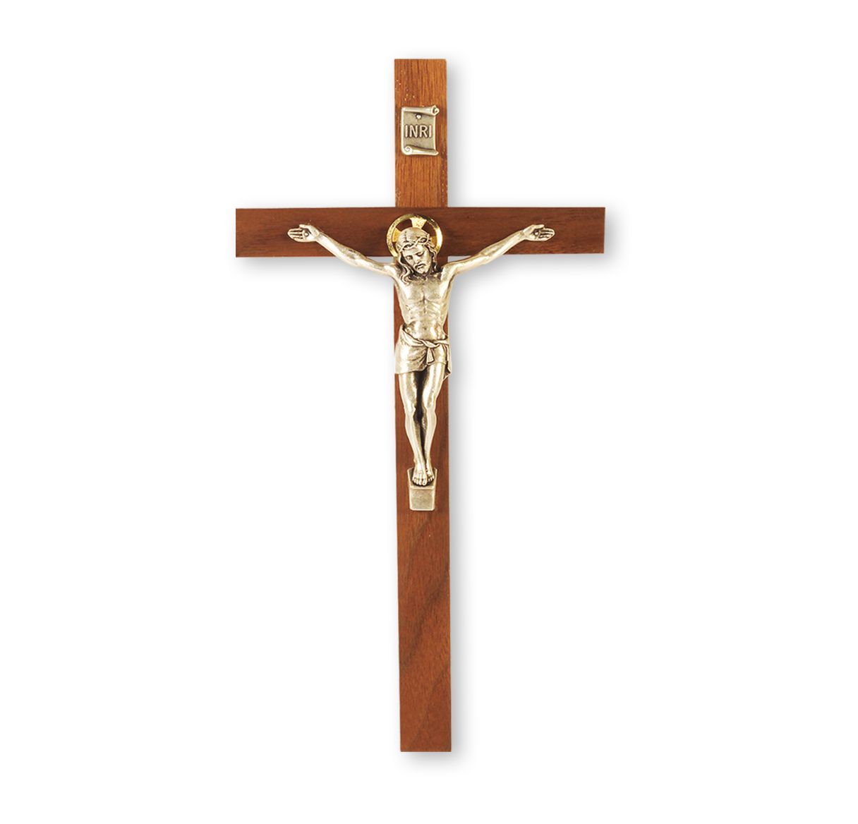 9" Walnut Cross with antique silver finish +  Italian Corpus