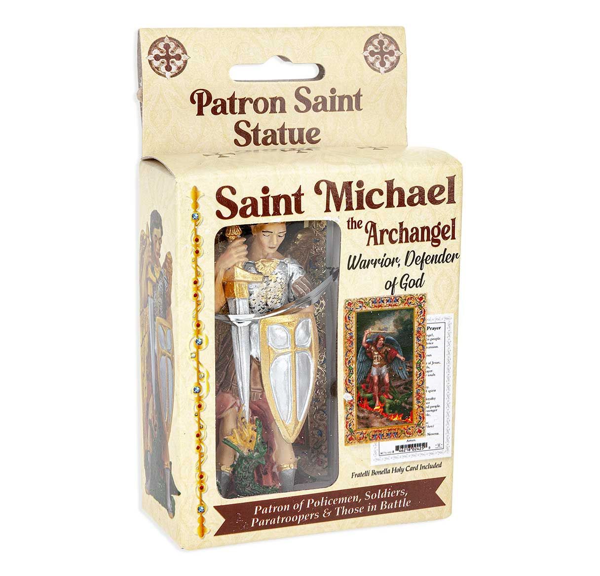 4" Saint Michael the Archangel Cold Cast Resin Hand Painted Statue in deluxe window box