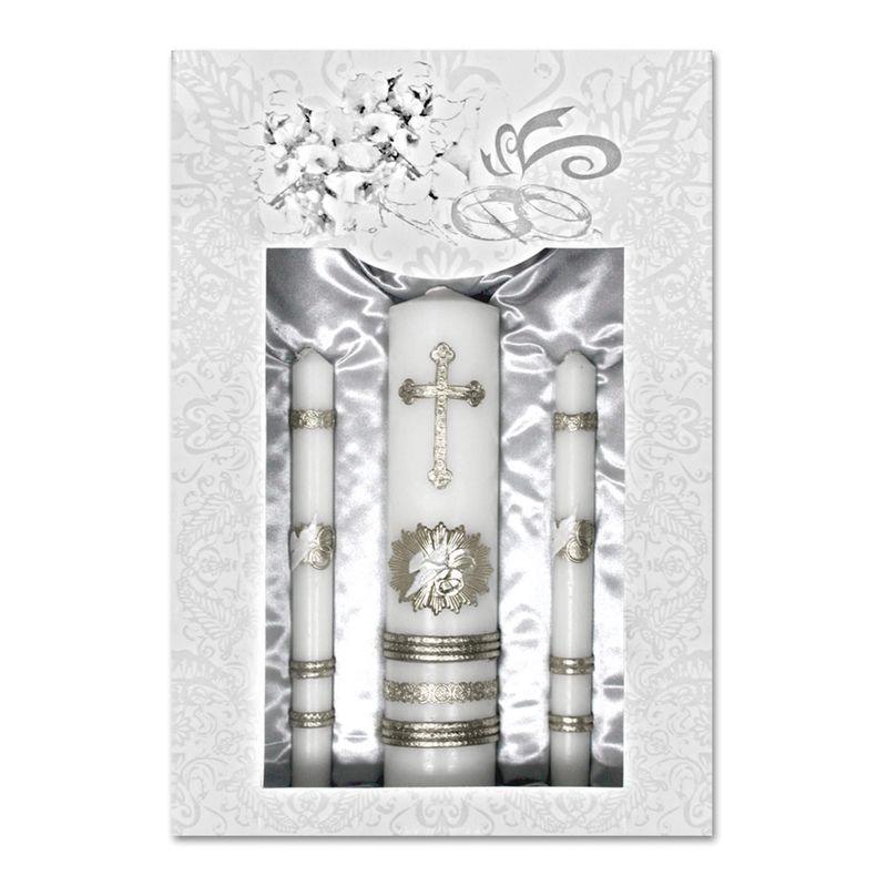 Wedding Unity Candle Set with Silver Base Candle Set (4pcs)