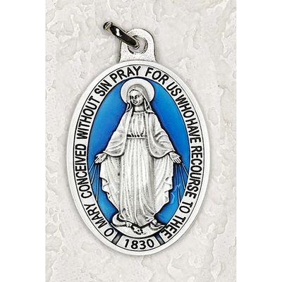 Miraculous Medal blue enamel + silver-tone 1.5"