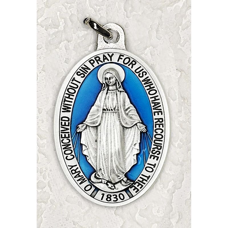 Miraculous Medal blue enamel + silver-tone 1.5"