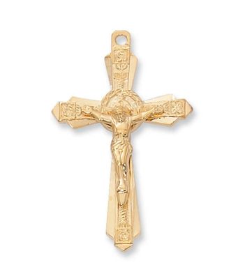 Gold  Pewter Crucifix  Pendant with 24" gold tone chain