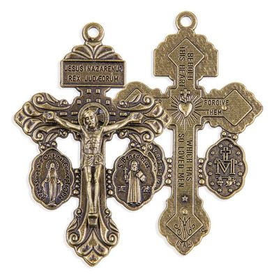 Pardon Crucifix- w/MM &amp; St Benedict medals bronze tone 2"