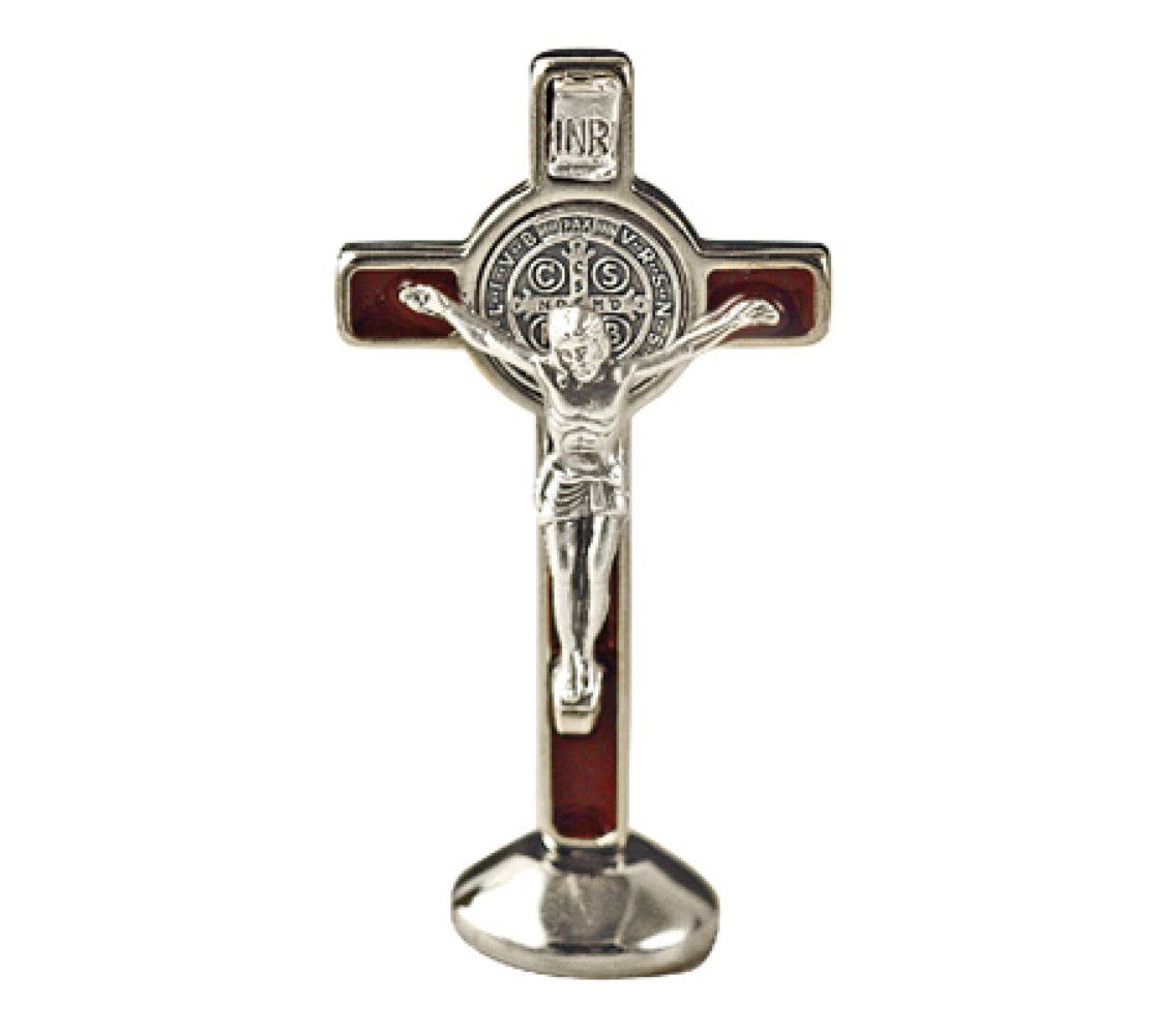 St Benedict Crucifix 3" standing silver/enamel brown