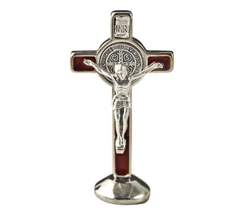 St Benedict Crucifix 3" standing silver/enamel brown