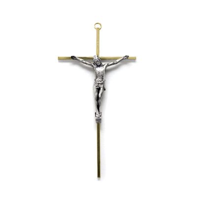 Gold-tone Metal Crucifix with Silver Corpus 10"