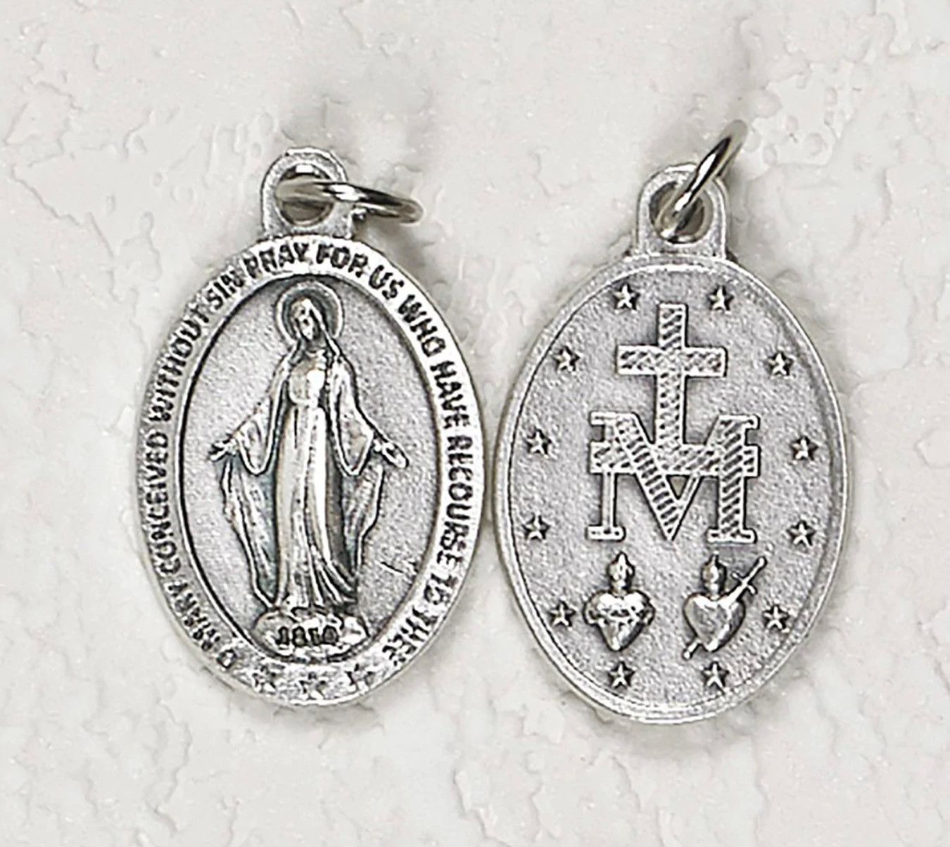 Miraculous Medal 1" Double Sided, Color: silver tone