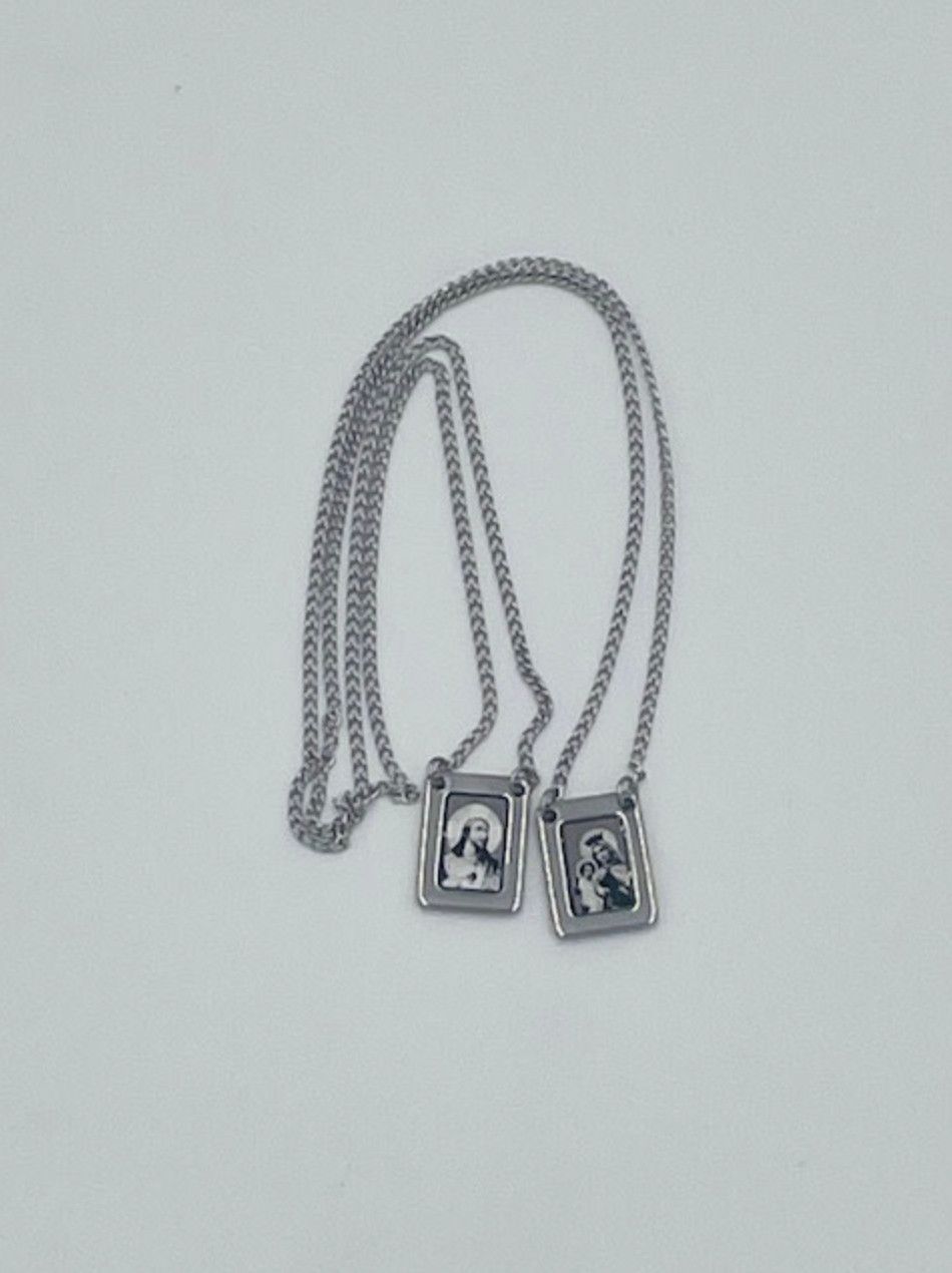 Brazilian stainless steel scapular with black &amp; white images
