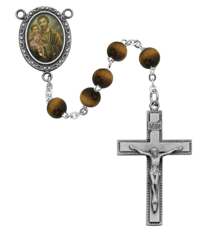 St Joseph Rosary with Genuine Tiger Eye Beads